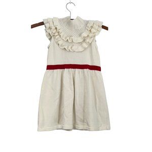 Janie Jack Girls Ivory Ruffle Red Velvet Ribbon Waist Knit Dress Size 4